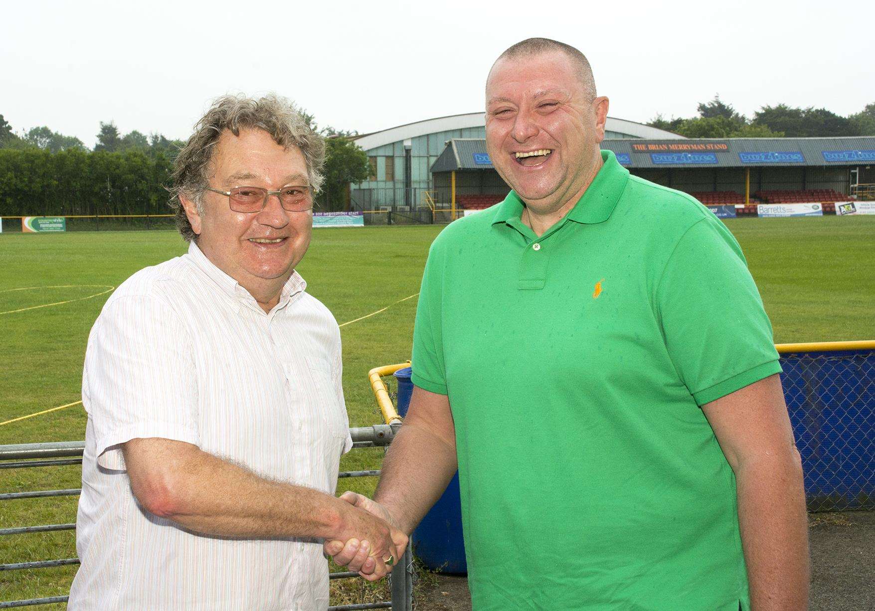 Director Jim Pellatt with Folkestone Invicta chairman Paul Morgan