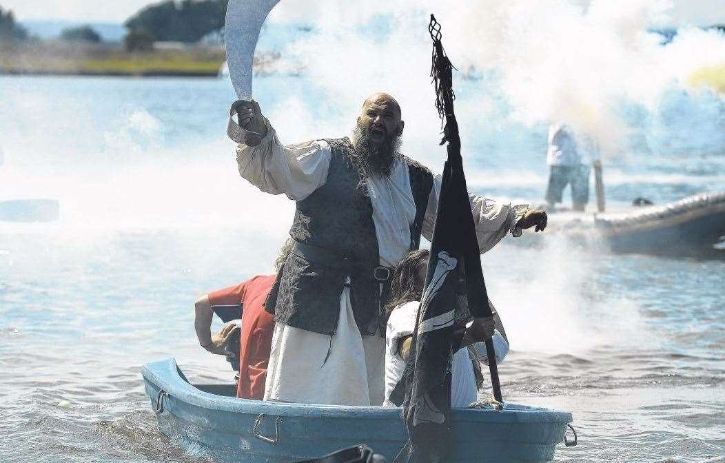 Captain Cutlass leads the Sheppey Pirates as they invade Barton's Point Coastal Park in 2018