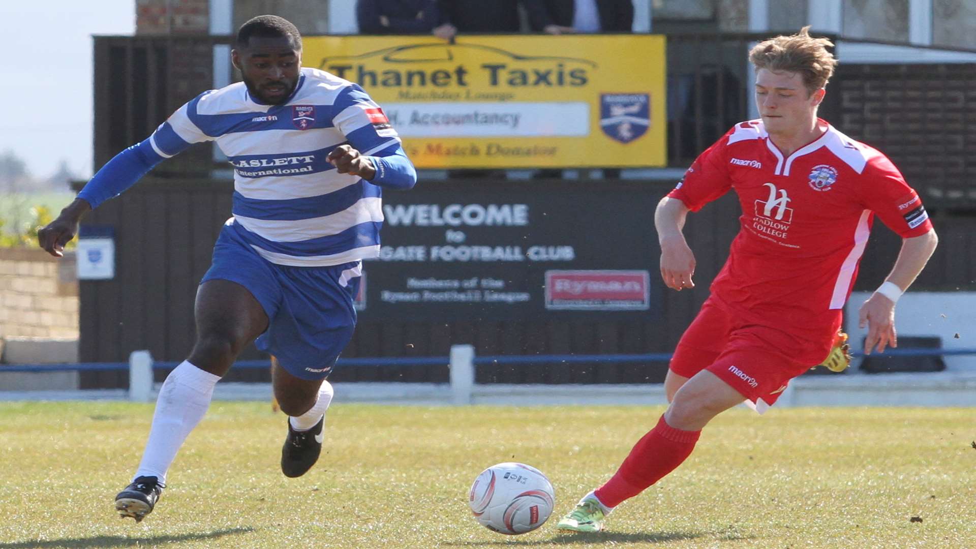 Tonbridge take on Margate (blue hoops) on Monday Picture: Don Walker