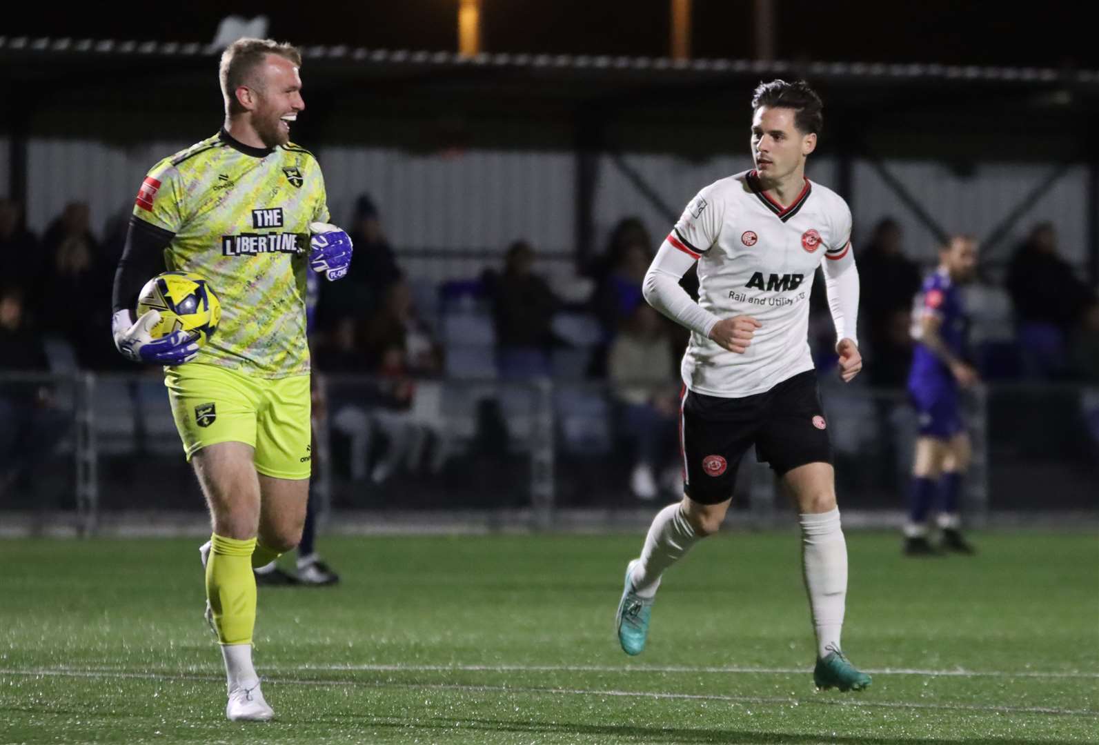 Margate keeper Harry Seaden, left, finds something funny. Picture: Max English @max_ePhotos