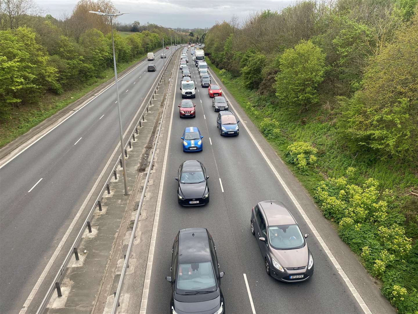 Traffic caused by a contraflow system on the Thanet Way at Whitstable