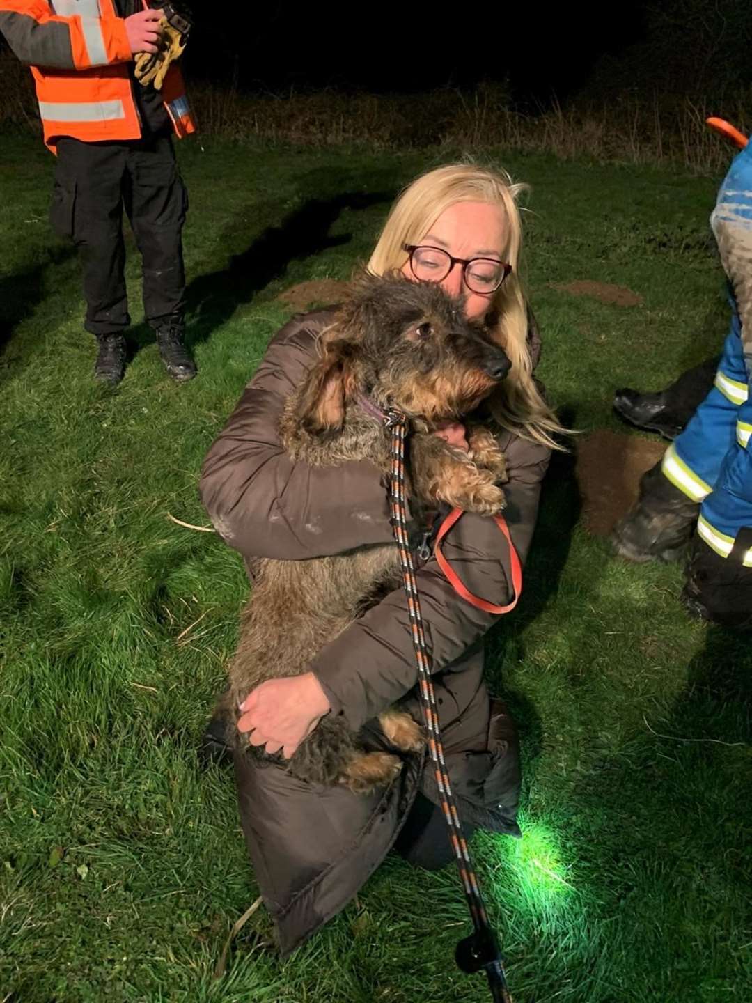 Bear was reunited with a worried Sarah Wilson. Photo: KFRS