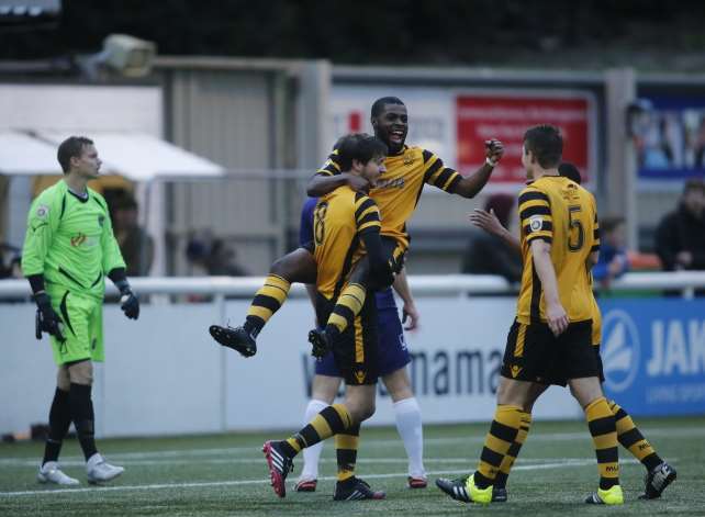 Maidstone celebrate Joe Healy's opener Picture: Martin Apps