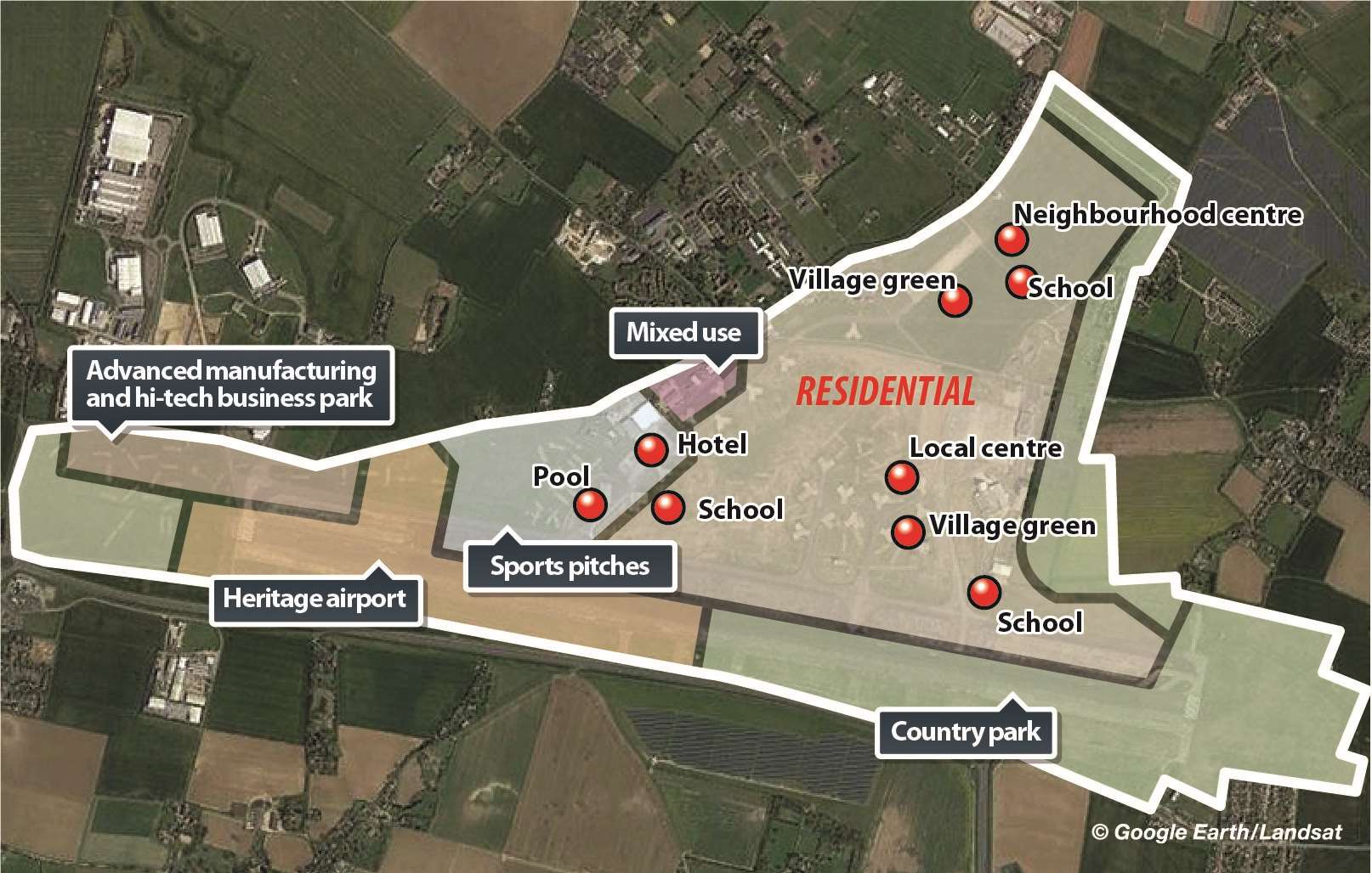 The latest masterplan for Stone Hill Park featuring a heritage aviation area which will allow vintage planes to land on part of the runway