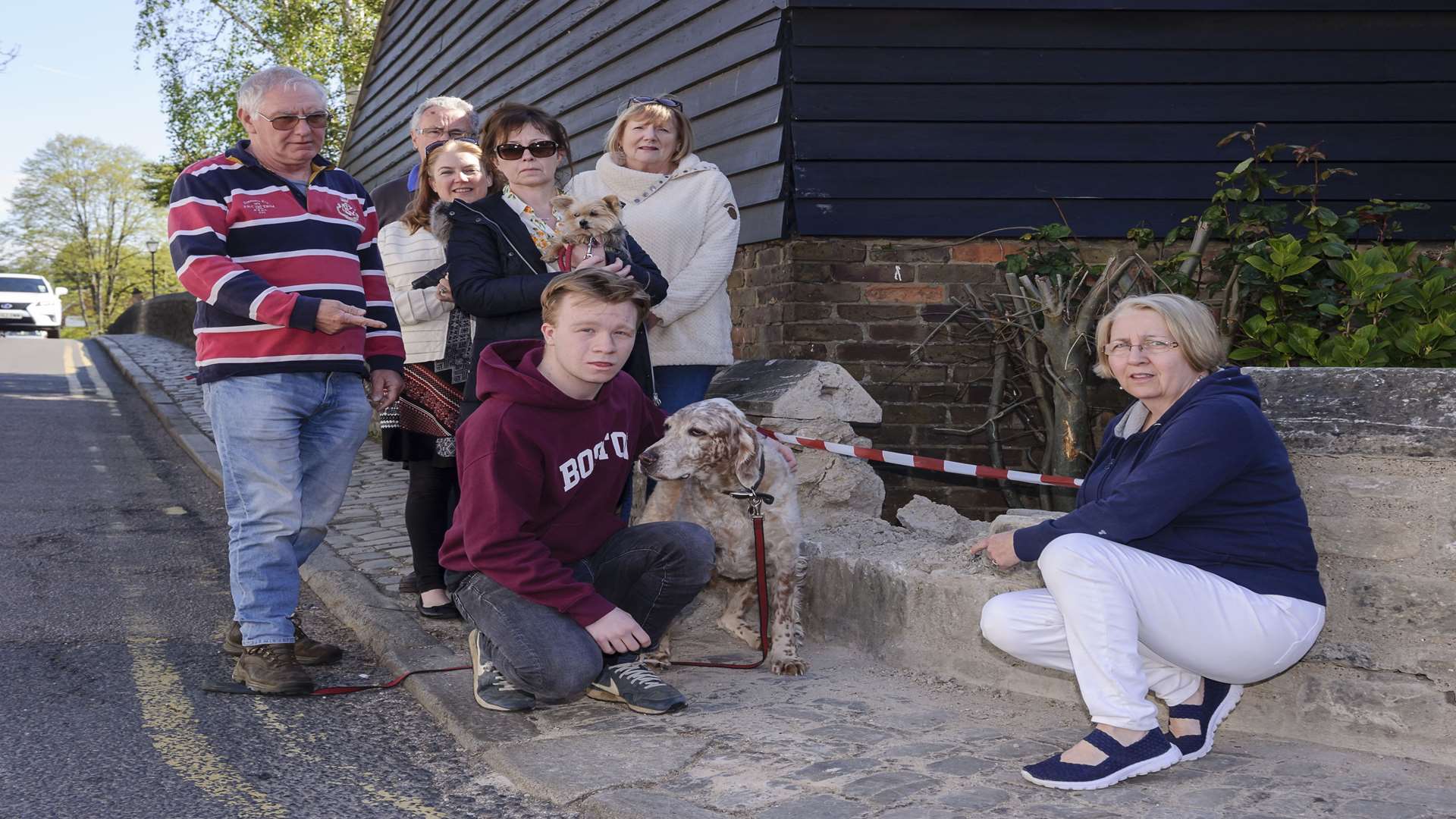 Concerned residents at the damaged bridge in High Street, Yalding