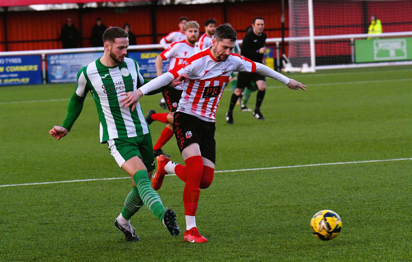 Sheppey United striker Dan Bradshaw gets away from his man against Chichester City Picture: Marc Richards