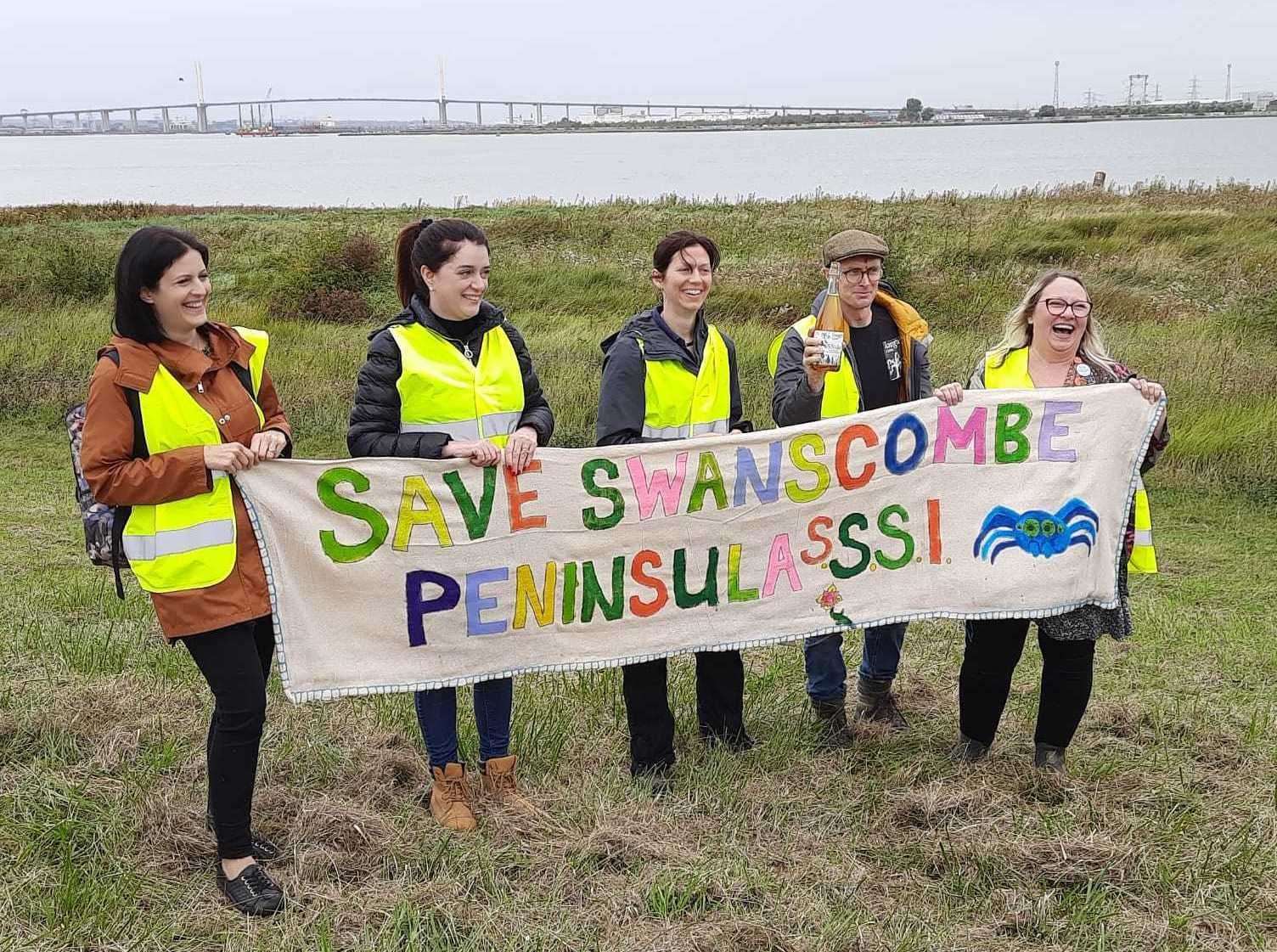 Campaigners came together to protest against plans to build a theme park on the Swanscombe Marshes. Photo: Save Swanscombe Peninsula