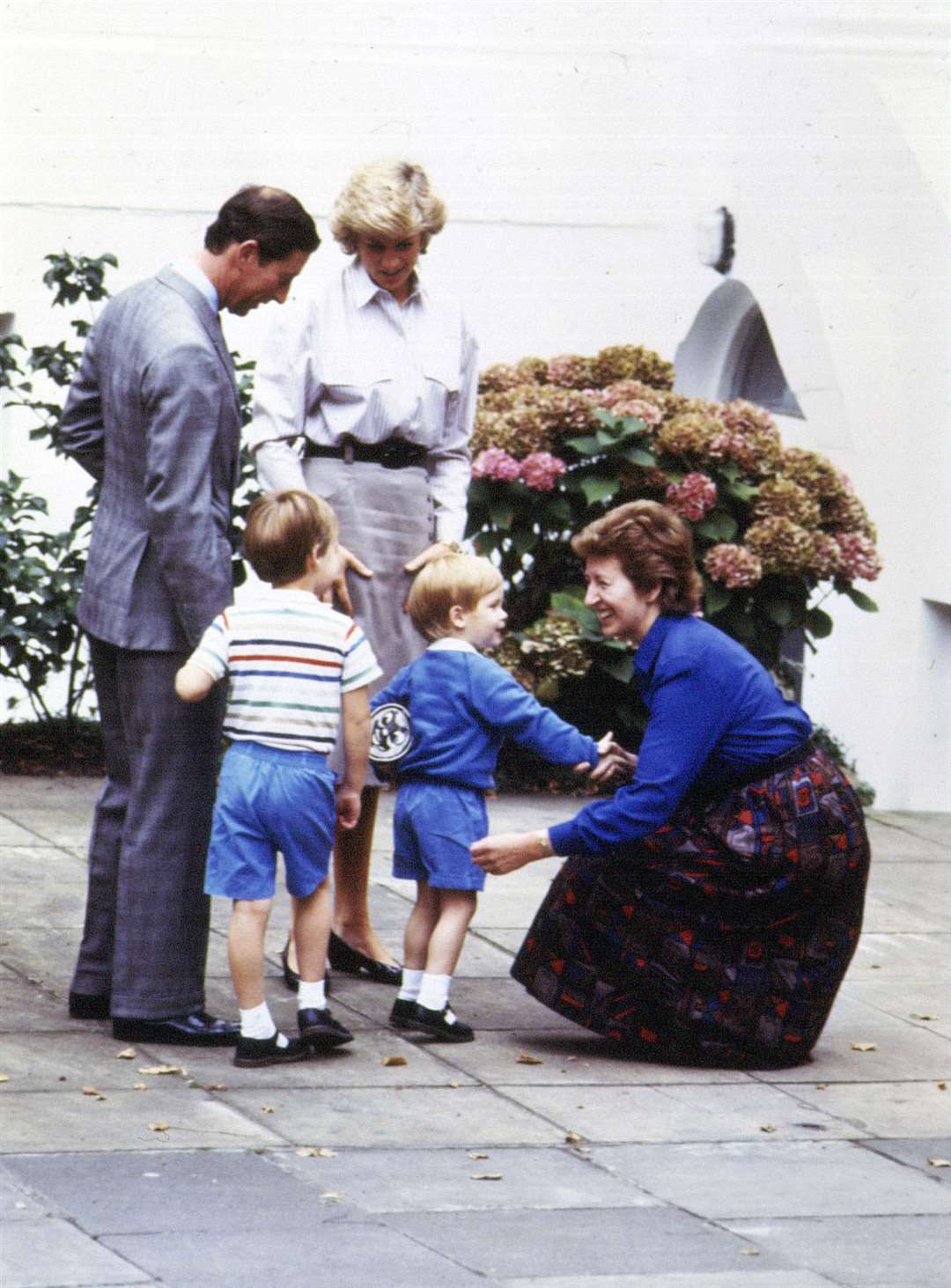 Prince Harry on his first day of school with a Thomas bag (PA)