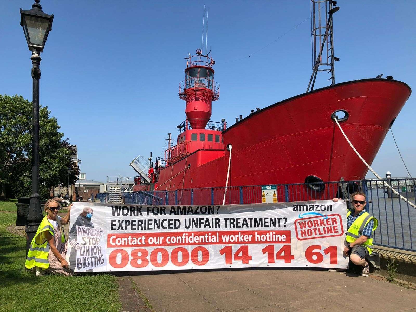 Protestors from Unite the Union stage a demonstration in Gravesend. Amazon says it took action last year when reports were made. Picture: Unite