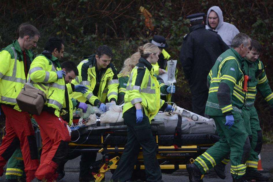 A man being treated by ambulance and air ambulance staff. File picture