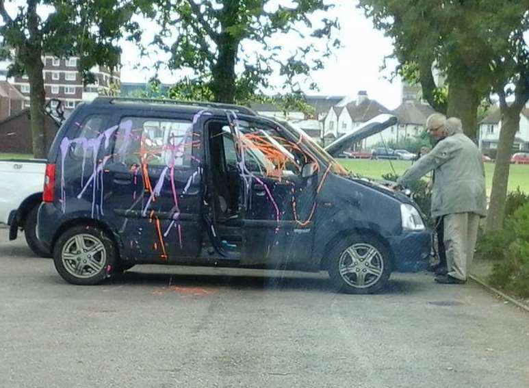 A damaged car in the Memorial Park