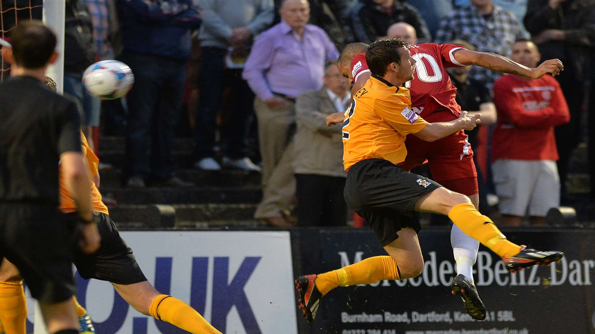 Ross Lafayette heads Welling level against Cambridge Picture: Keith Gillard