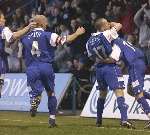 WINNING GOAL: Andy Hessenthaler, Paul Smith and Darius Henderson celebrate with goal hero Andrew Crofts. Picture: GRANT FALVEY