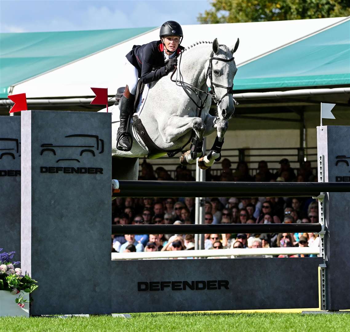 Tom Jackson riding Capels Hollow Drift during the showjumping phase at the Defender Burghley Horse Trials