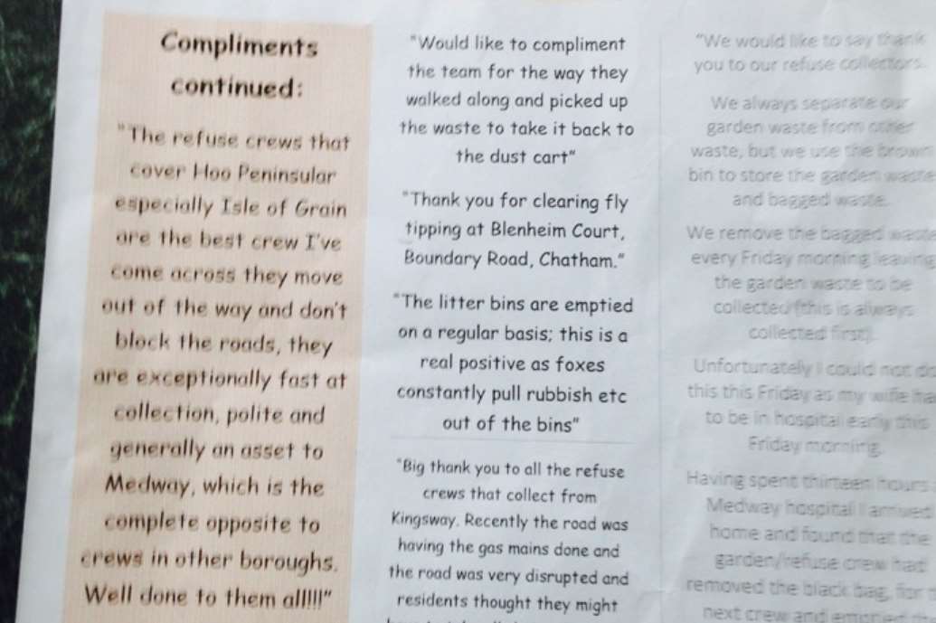 The newsletter praising the crew