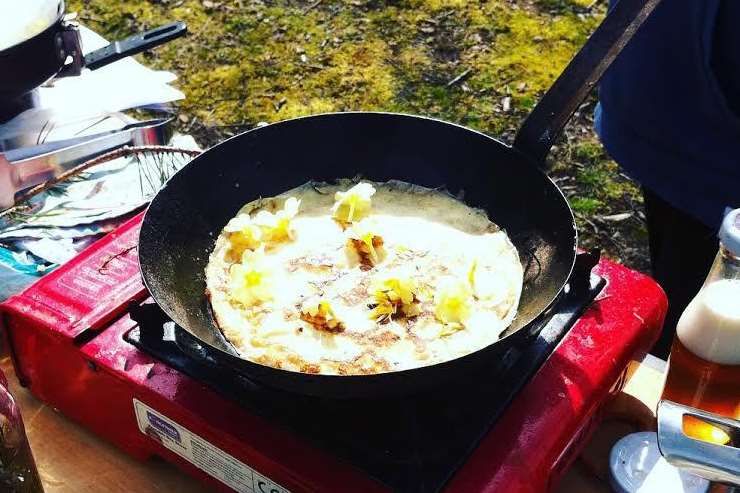 Pancakes with wild primroses