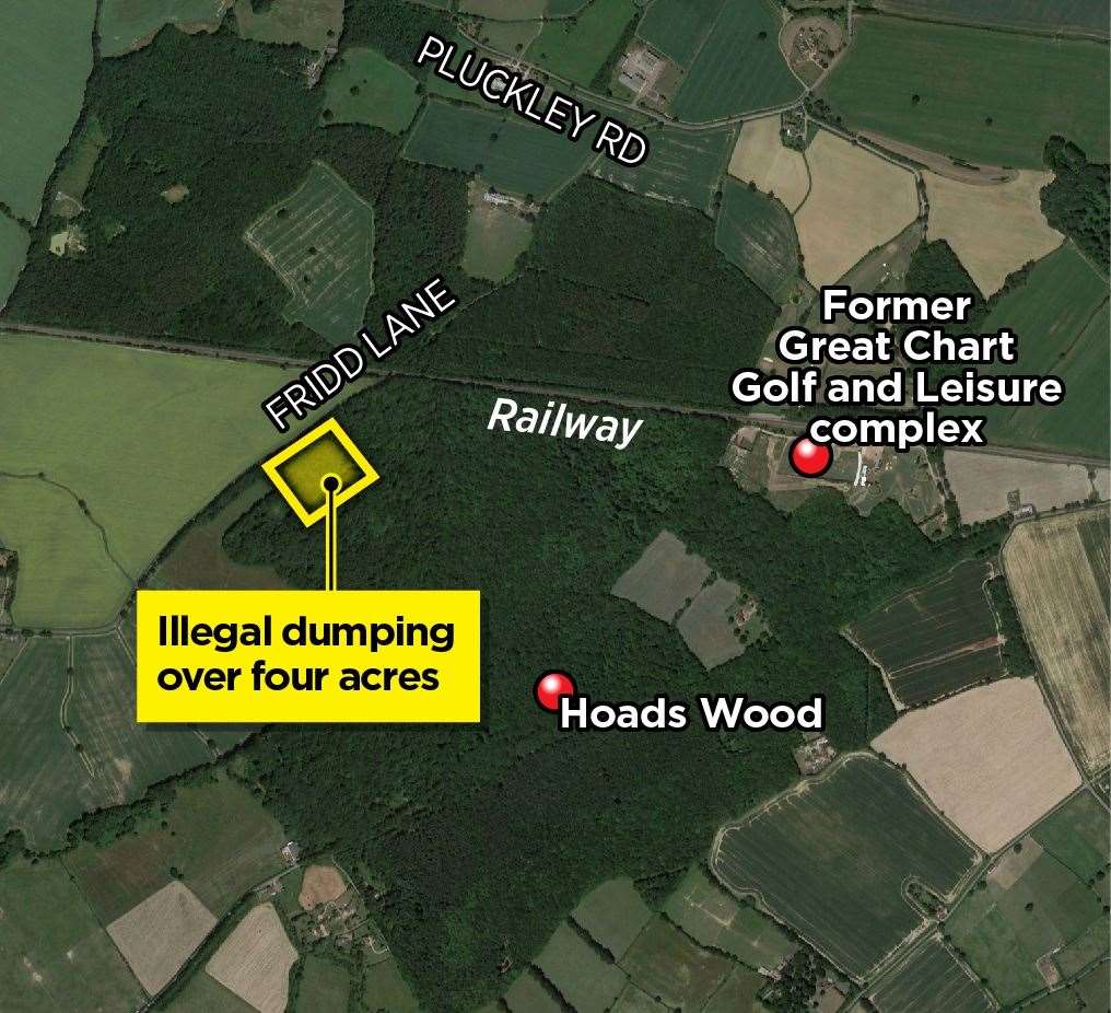 A map showing where Hoad's Wood is situated in Ashford