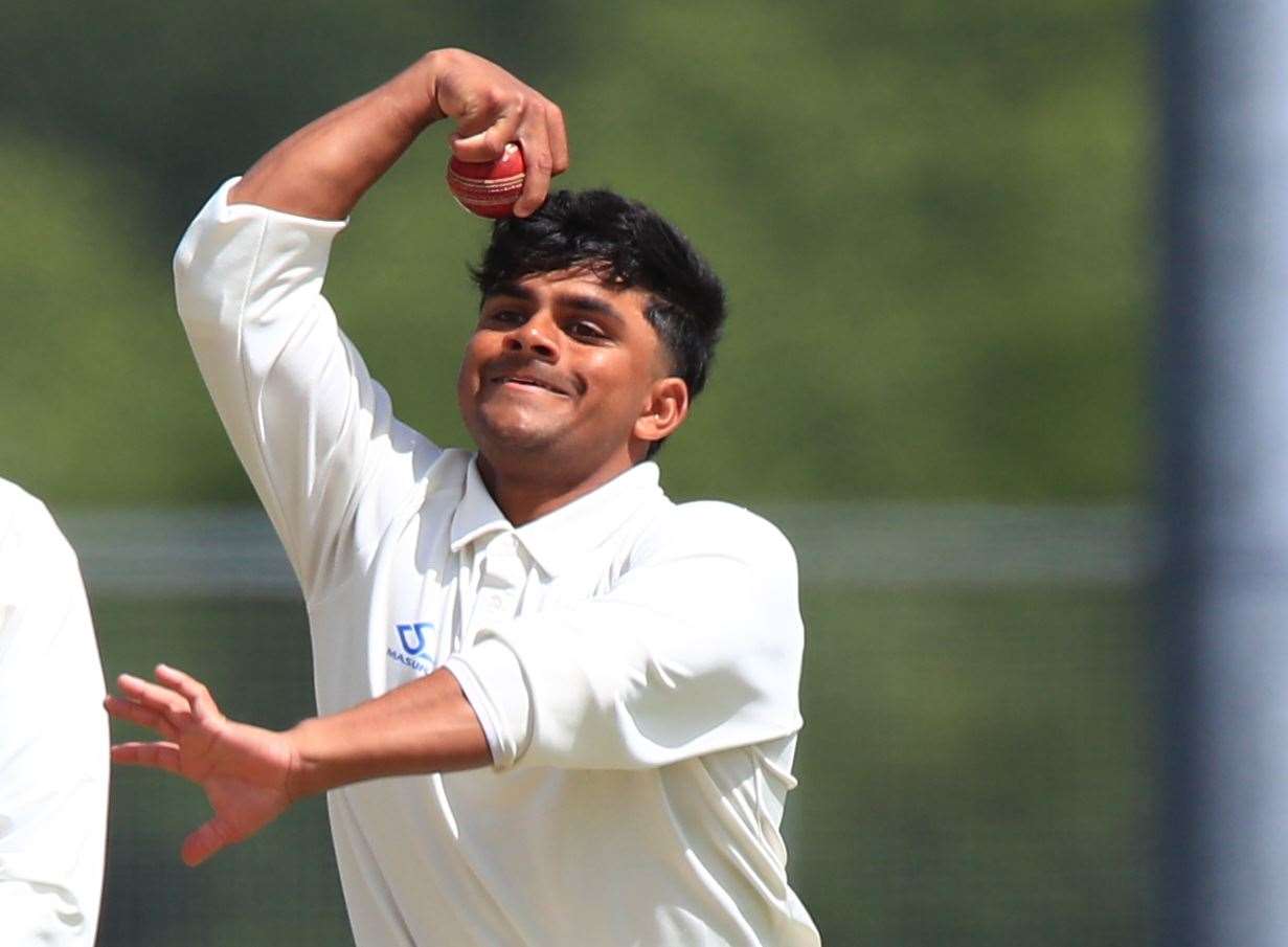 Syan Bulathsinhala bowling for Canterbury. Picture: Gary Restall