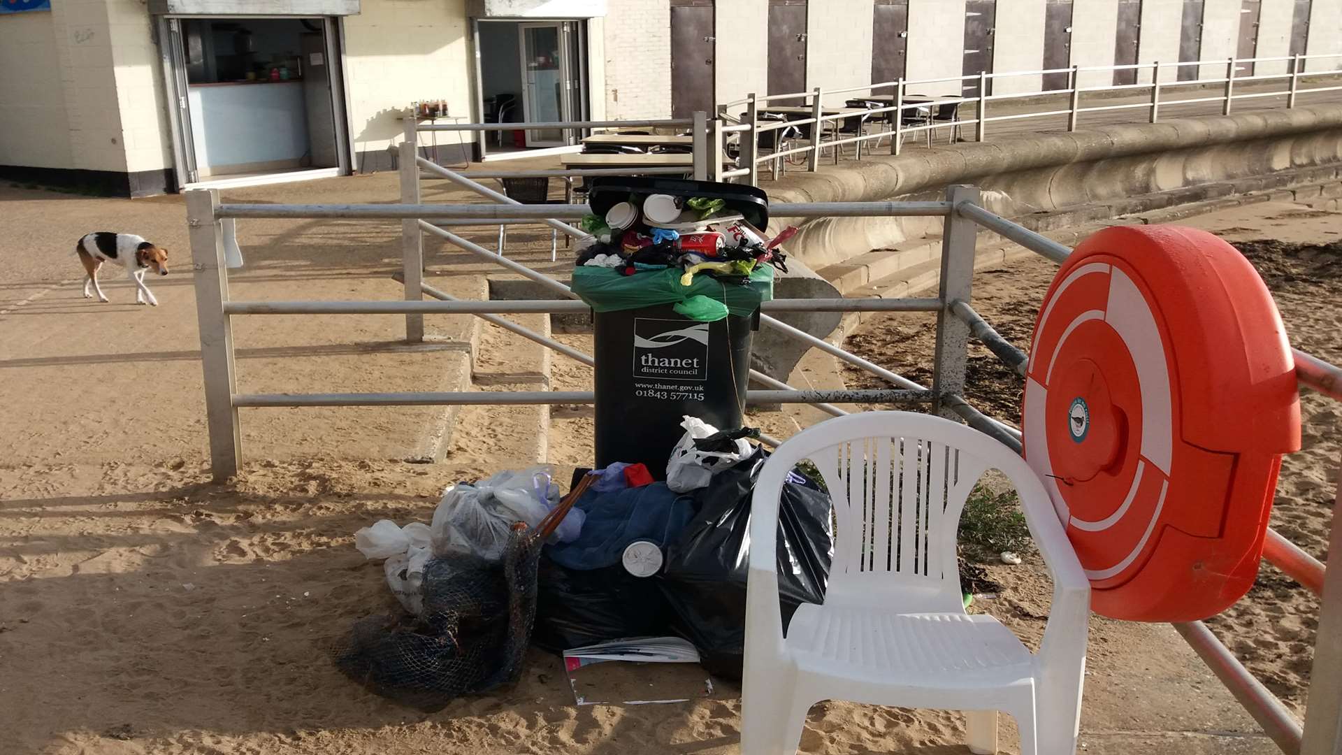 Over-flowing bins at Dumpton Gap. Pic: Geoff Hickie