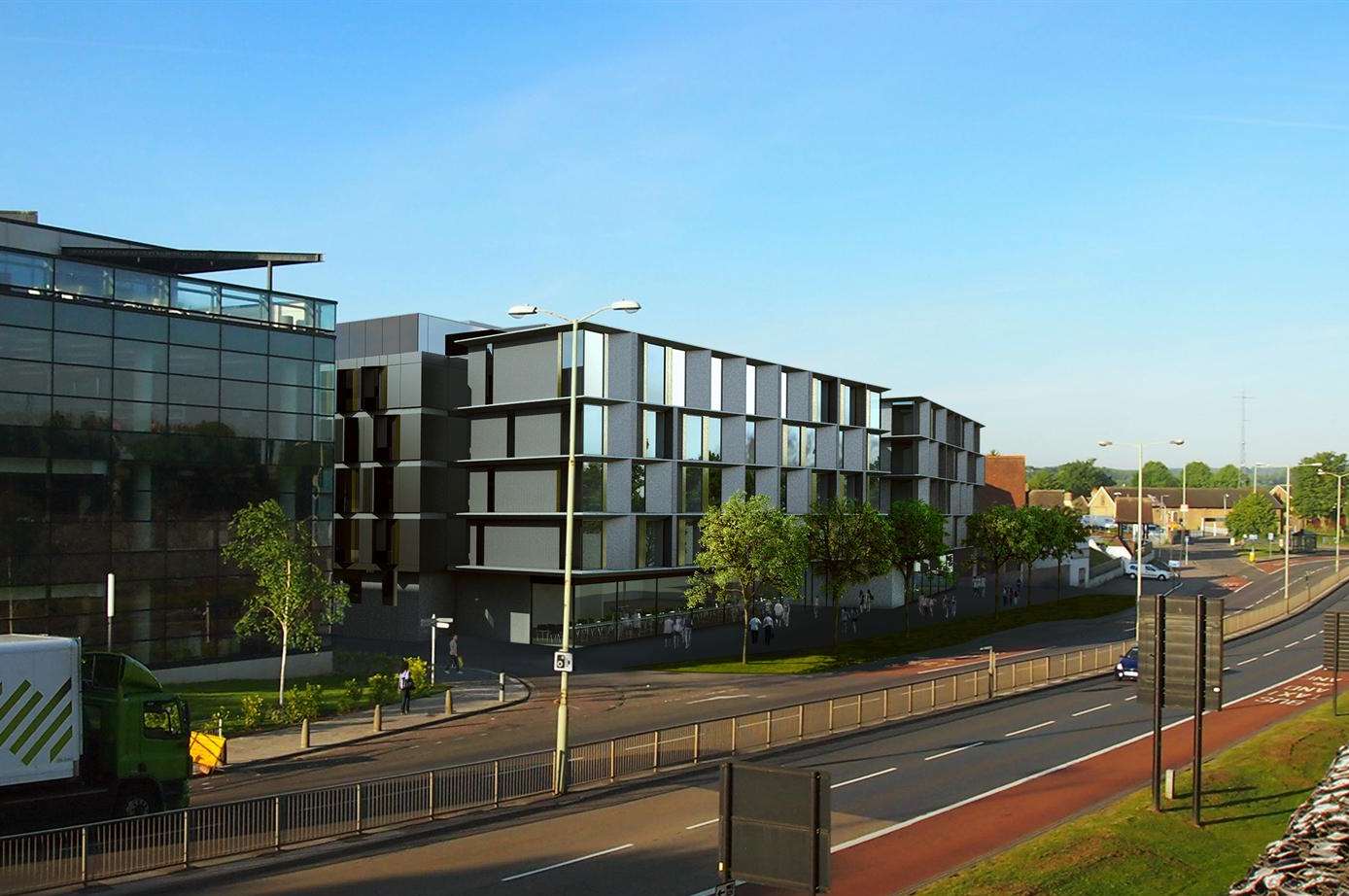 The planned student accommodation as seen from the city wall