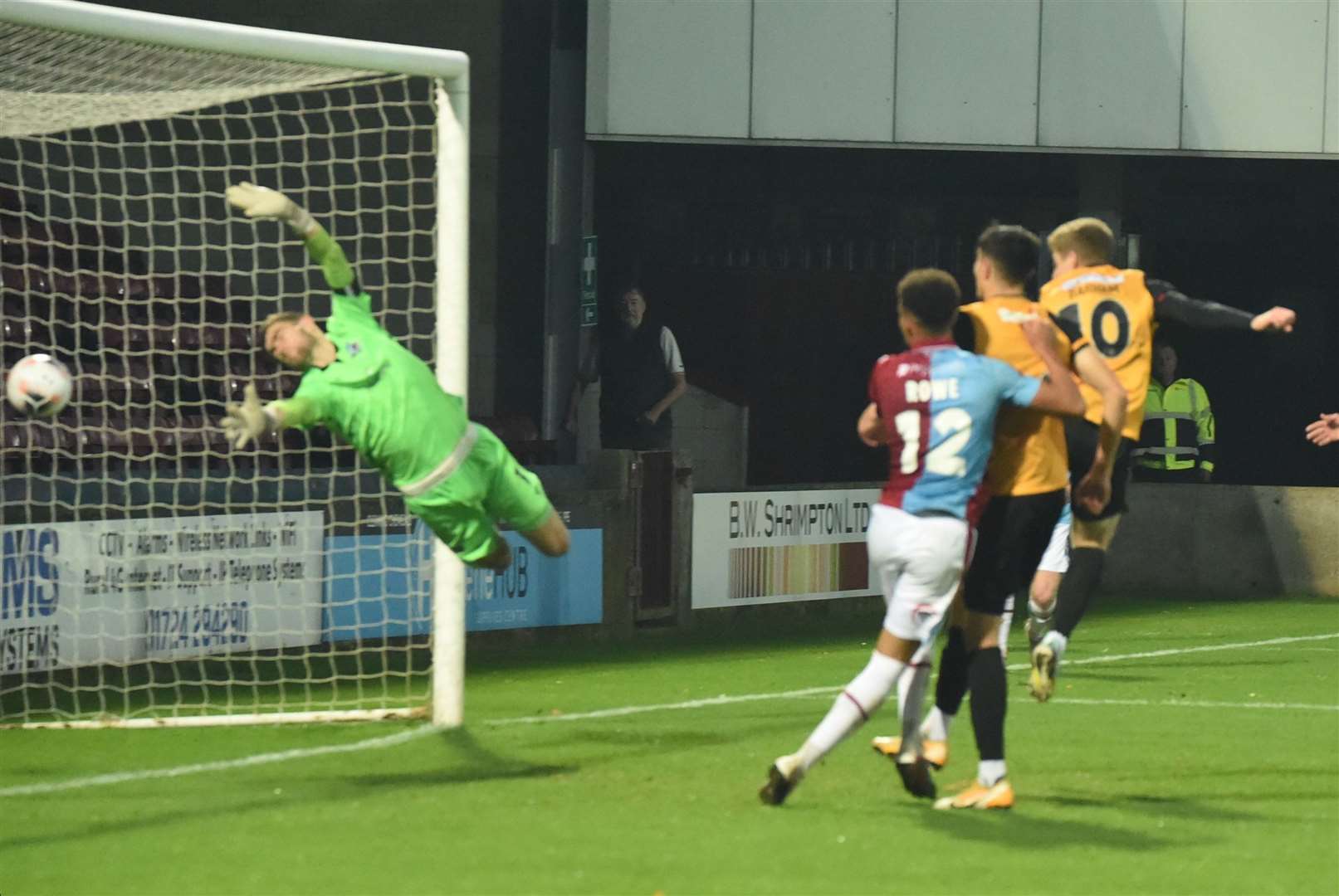 Jack Barham puts Maidstone on their way to a 2-0 win at Scunthorpe in November. Picture: Steve Terrell