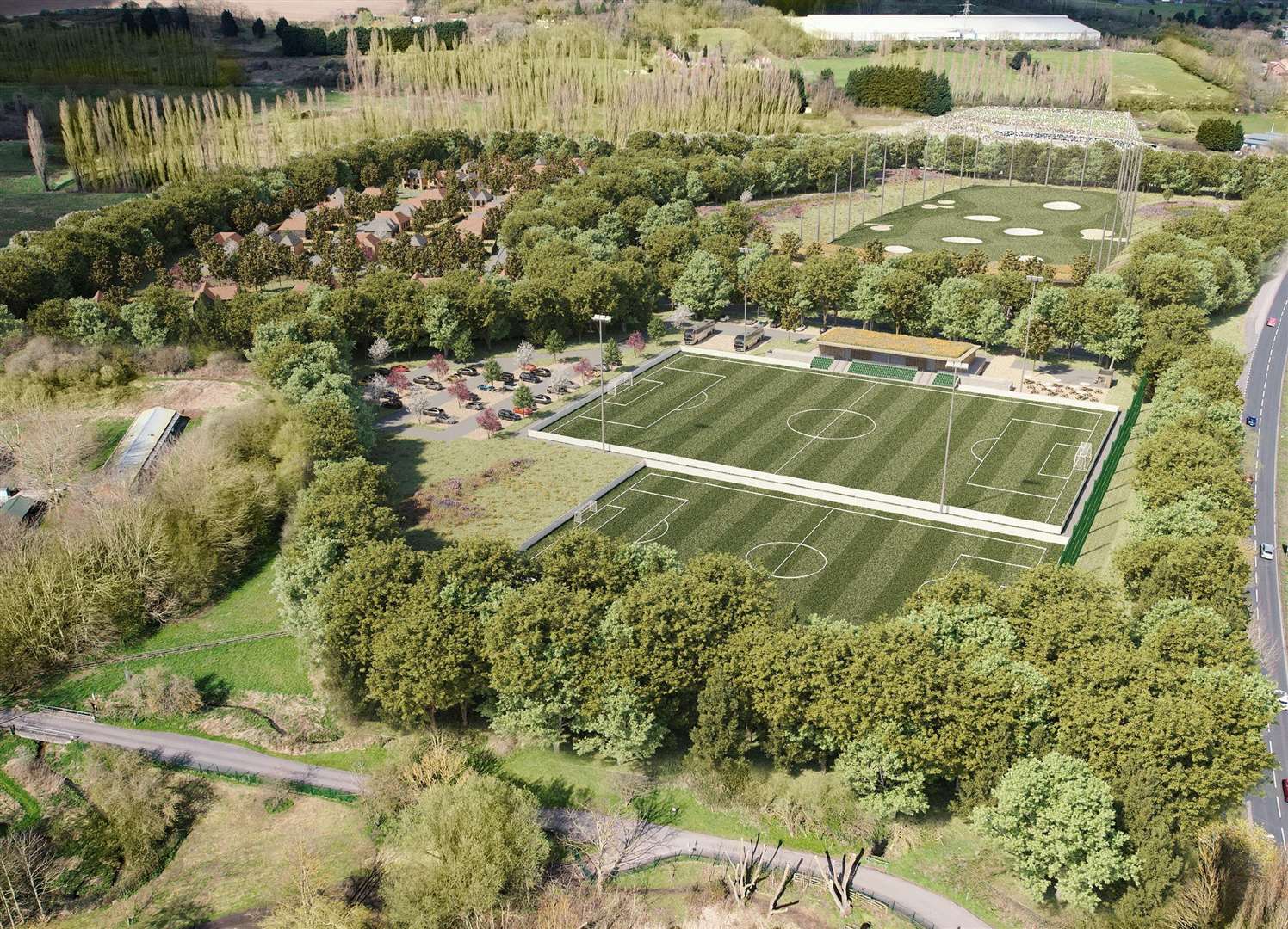 An overview of the new Oast Park sports grounds. Credit Hollaway