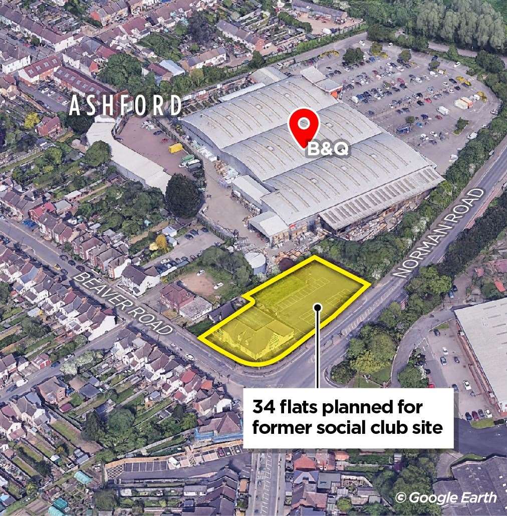 The former Ashford International Sports and Social Club site is on the corner of Beaver Road and Norman Road. Picture: KMG