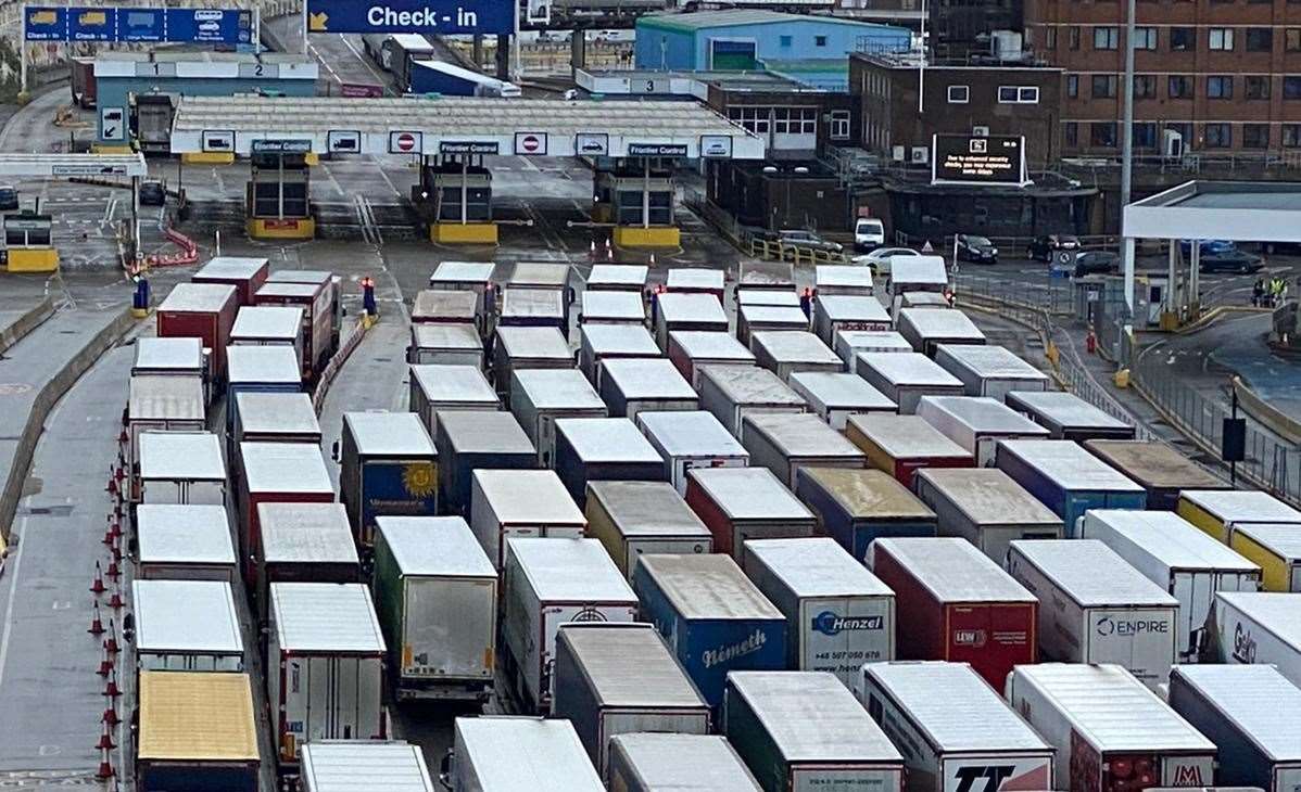 Lorries queue at Dover as delays grow Picture: Barry Goodwin