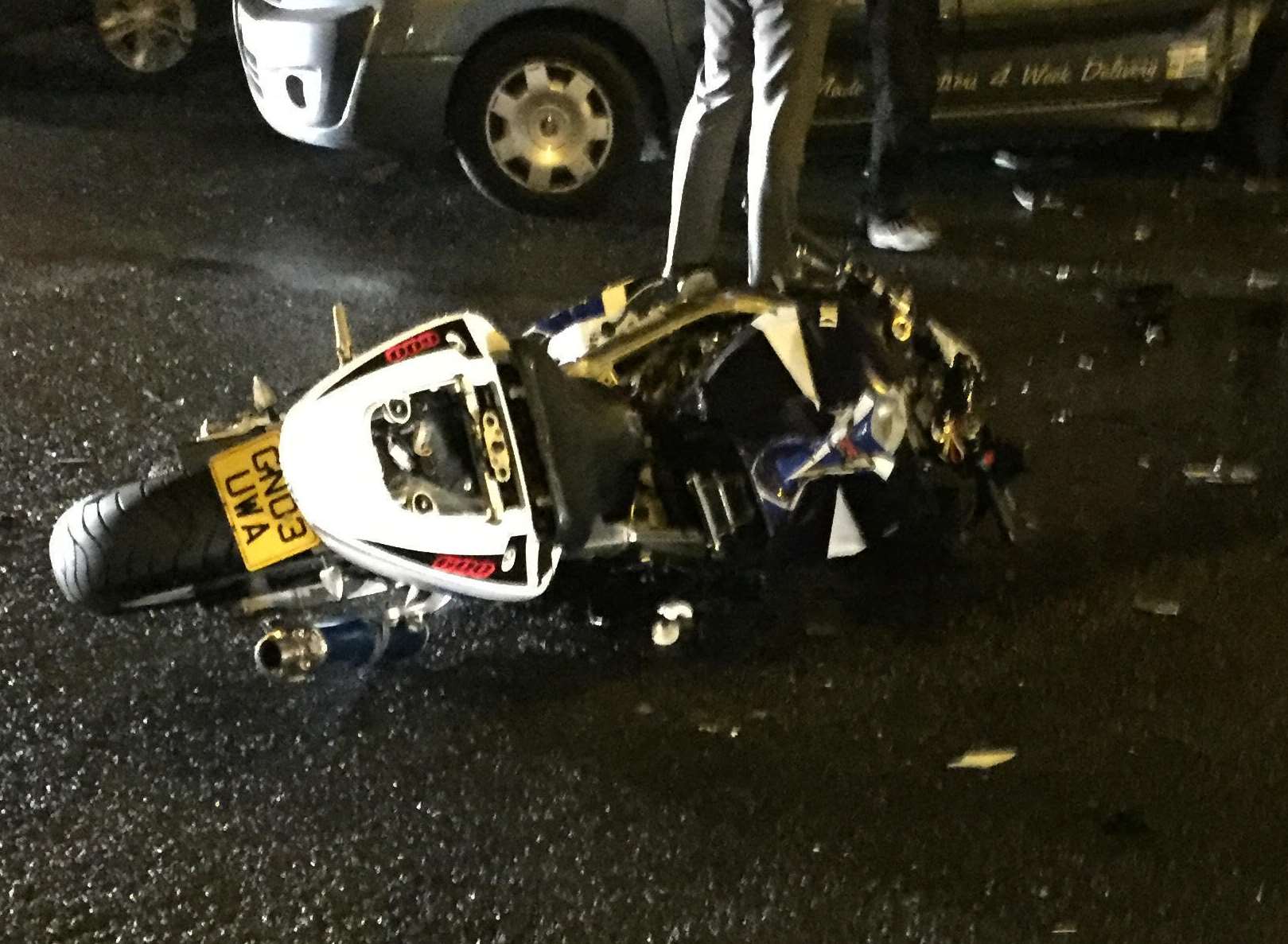 The mangled bike after the crash