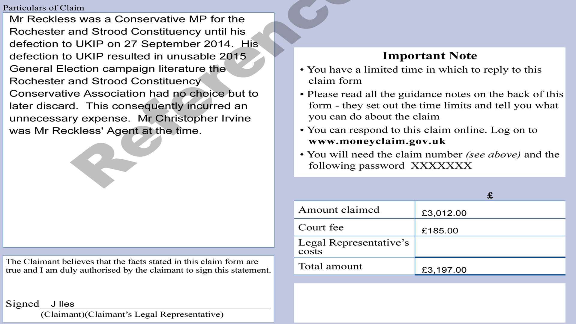 The claim form which has been lodged with the county court