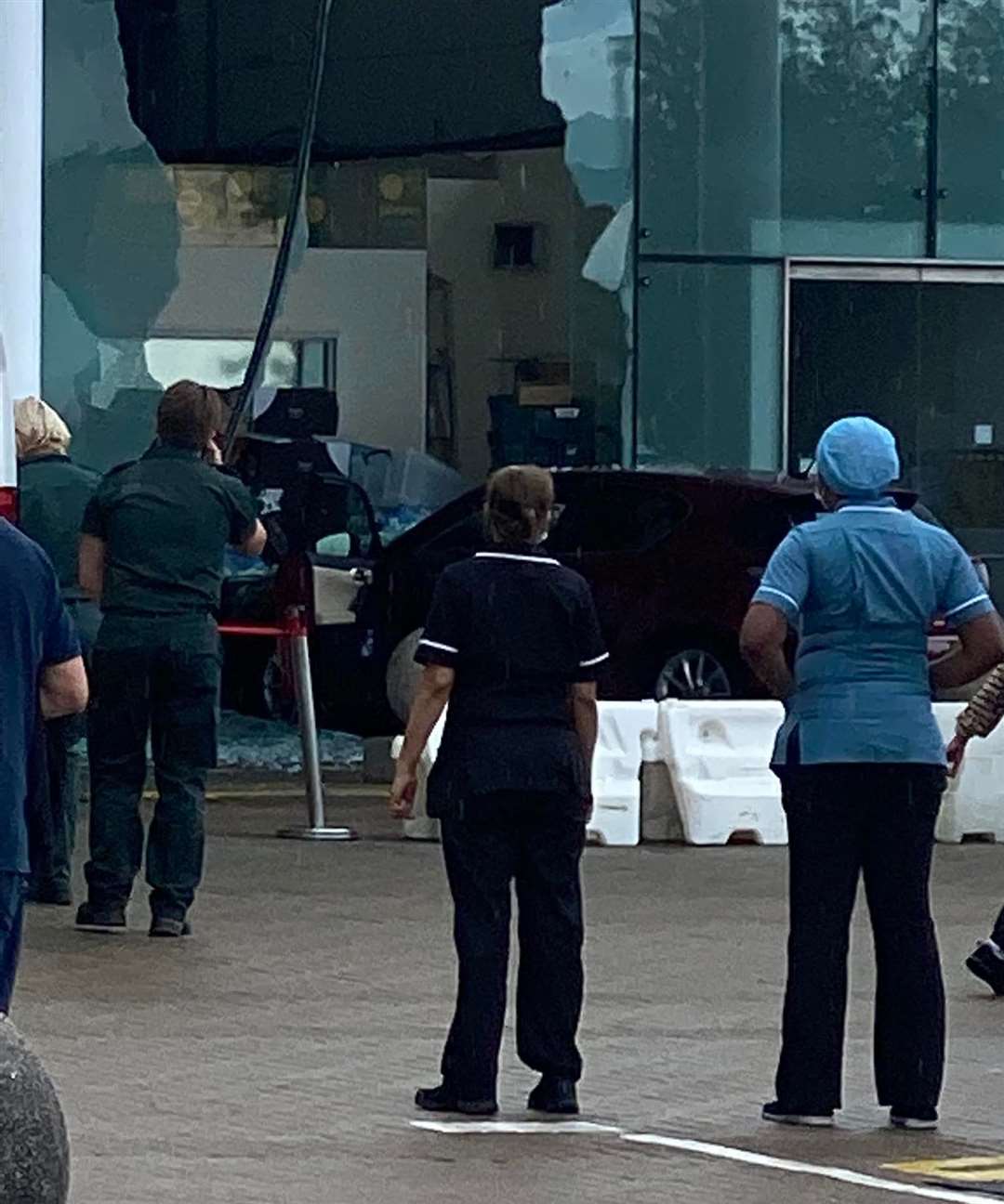 A car crash through the window of the reception at Darent Valley Hospital in Dartford. Picture: Rob Addison-Doughty