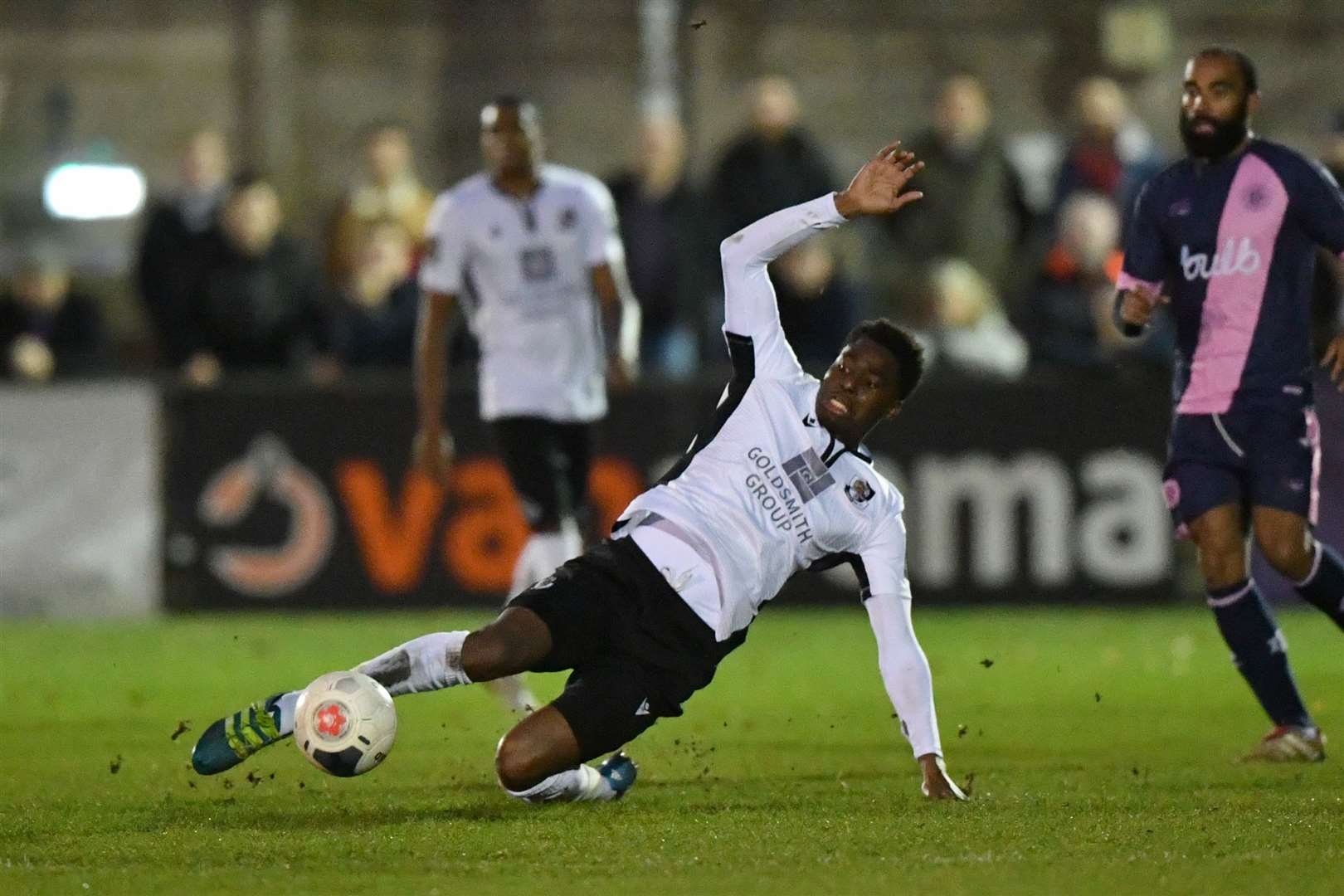 Jordan Wynter slides in on his return to the Dartford side. Picture: Keith Gillard