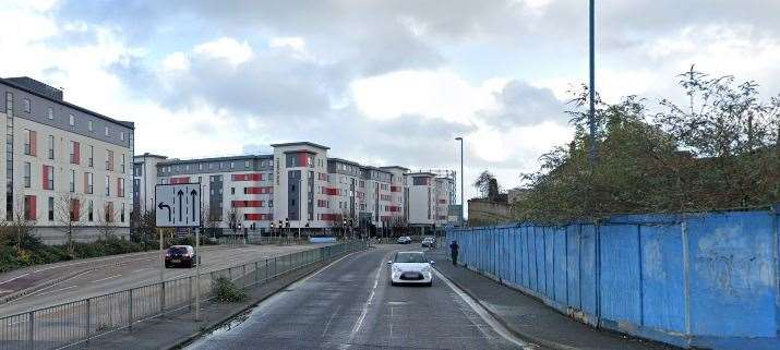 Google image showing the hoardings still in front of the wall in 2020