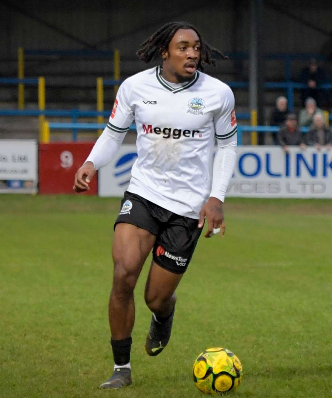 Dover defender Roman Charles-Cook on the ball against Canvey Island. Photo: Stuart Watson