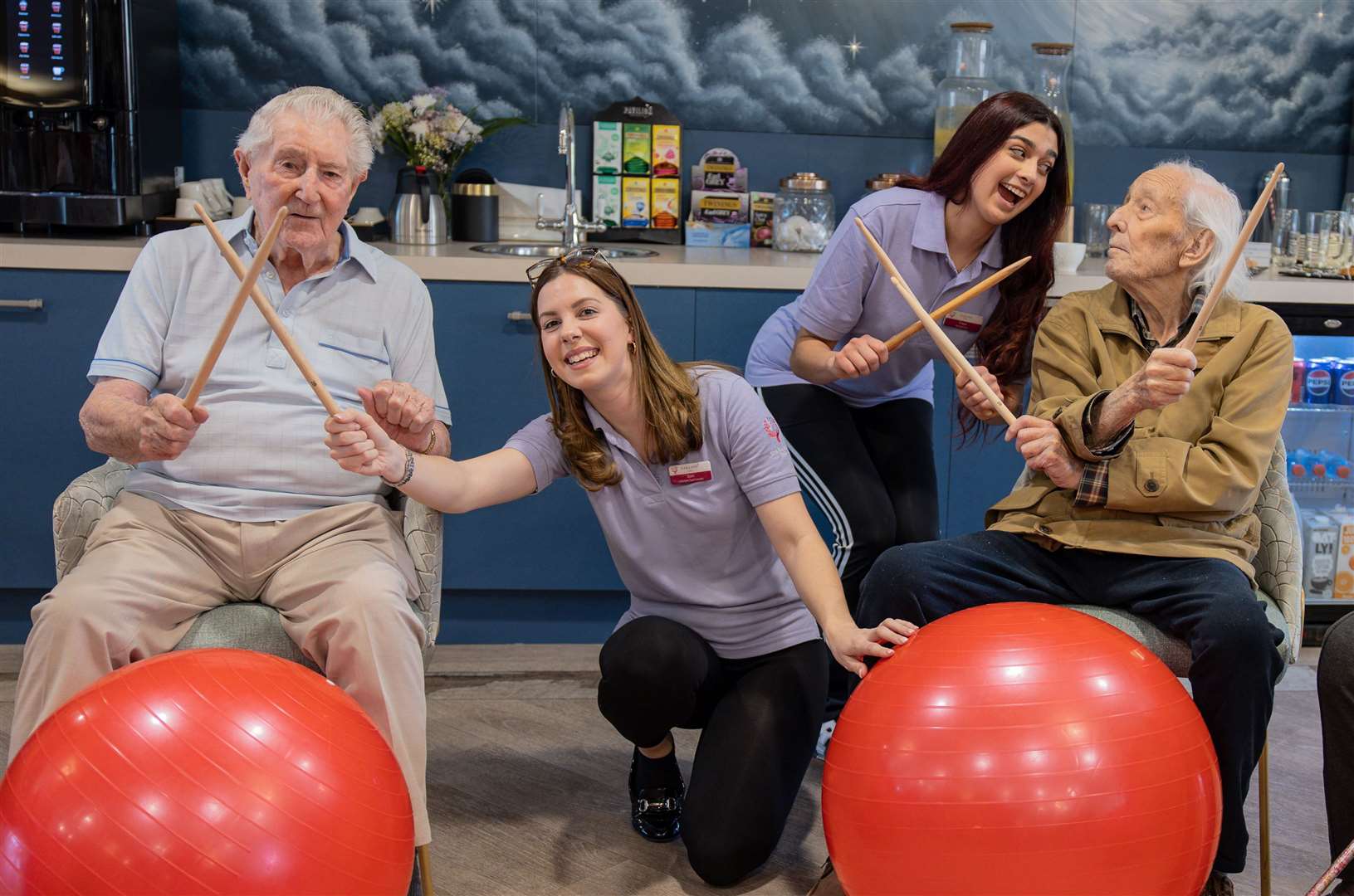 Duncan Ireland (left) and David Webb with lifestyles team members Sam Allen and Freya Pearson. Picture: Oakland Care