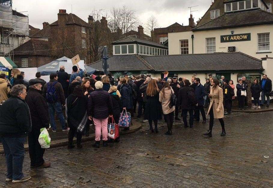 Crowds gathered in anticipation of the Prime Minister's visit