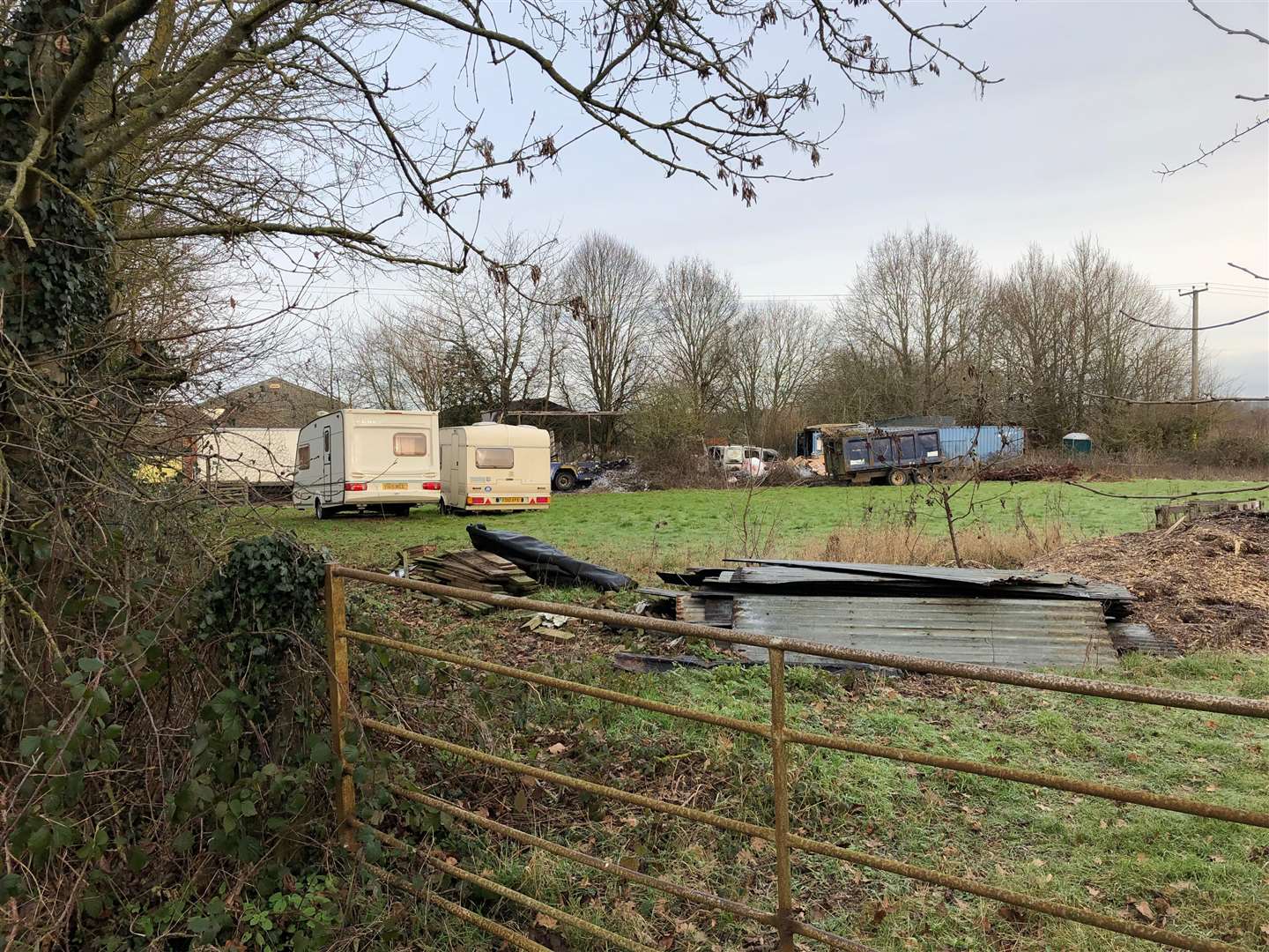 The scene on Tuesday morning after a van and lorry were set alight on a farm off Sutton Road (6827017)