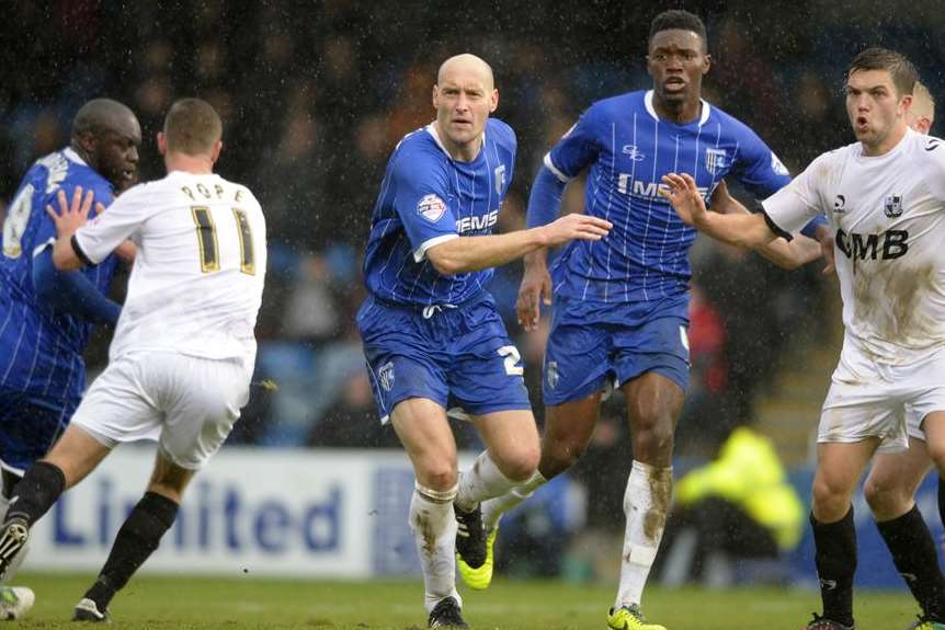 Gills look to find space from a corner against Port Vale. Picture: Barry Goodwin