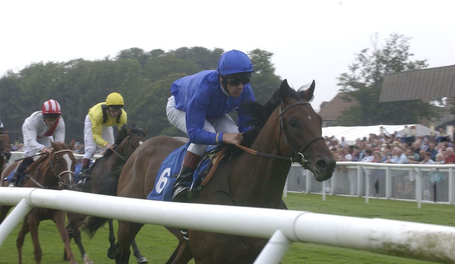 Frankie Dettori on 'Querido' wins the first race during ladies night at Folkestone in August 2004