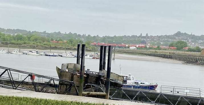 The sunken Rochester Pier on the River Medway has been a sorry sight for many years