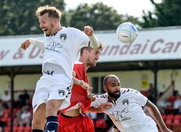 Welling's Sean Francis challenges against Weston. Picture: Dave Budden