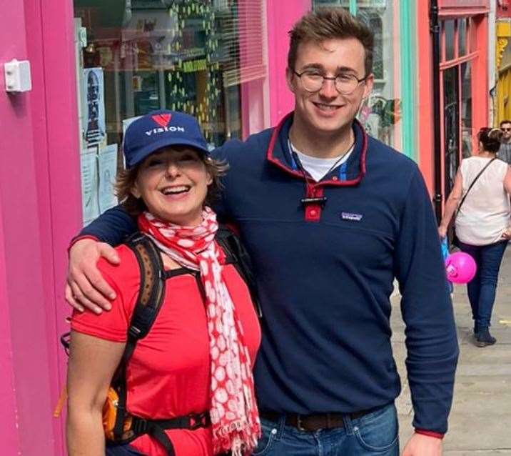 Faye often walks with her son Zach, who lives in London