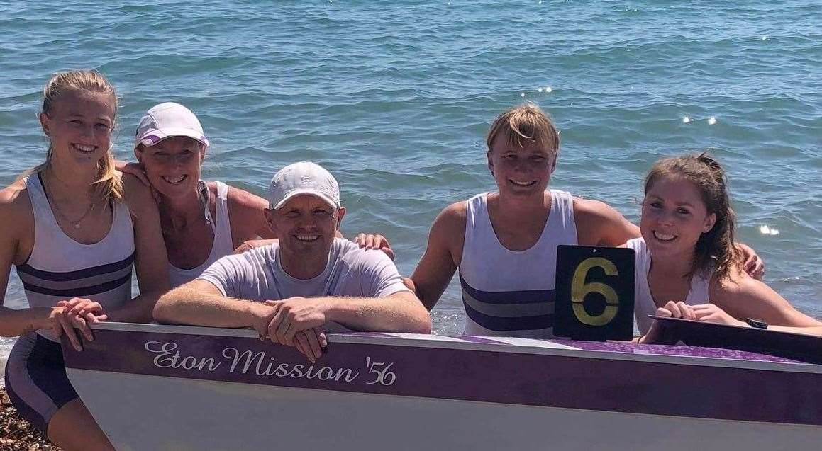 Deal Ladies Senior Four winners after their race, left to right, Lois Mullaney, Sharron Mullaney, Jason Morgan, Vicky Ward and Maisie-Jayne Lahr