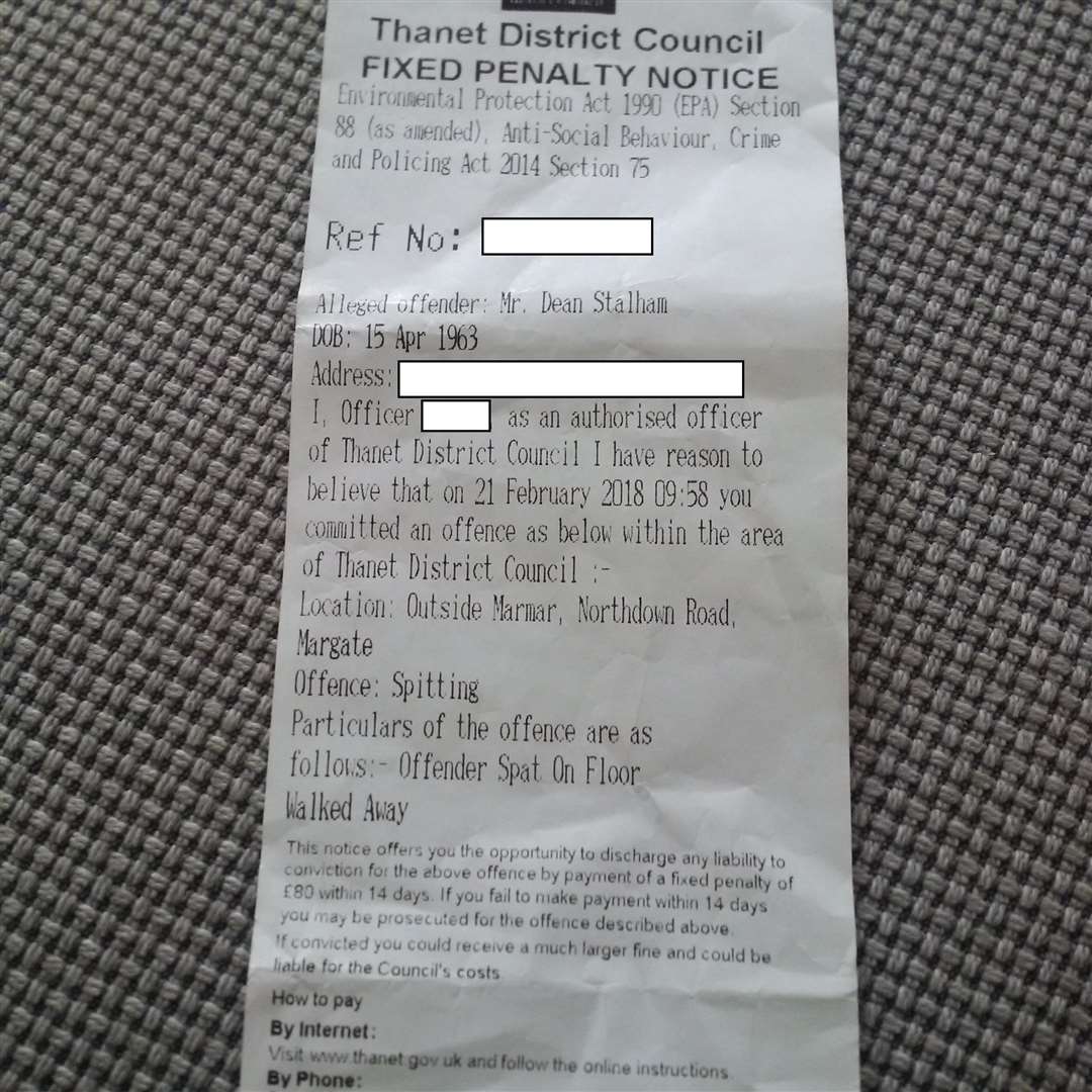 Dean Stalham, who runs The Stretch Outsider Arts Gallery in Margate, was fined for spitting but the writer and gallery manager says he was coughing on a piece of bacon which was caught on his sleeve (6769232)