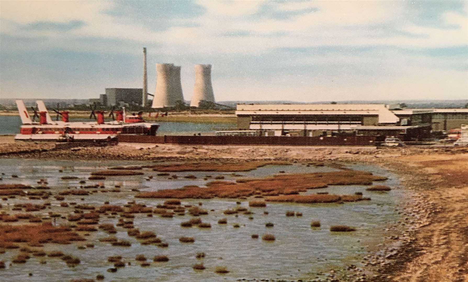 Pegwell Bay hoverport looking towards Richborough Power Station in the distance