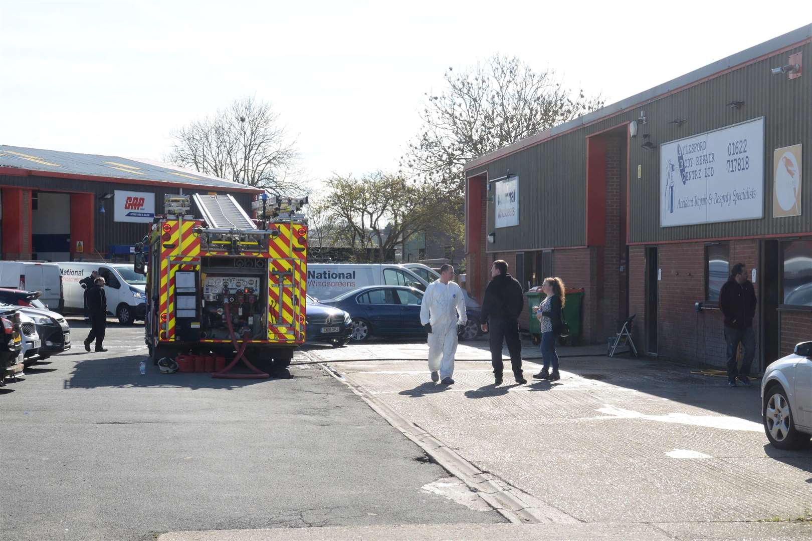 The scene following a fire on the Forstal Road Industrial Estate on Thursday, April 5. Picture: Chris Davey (1400394)