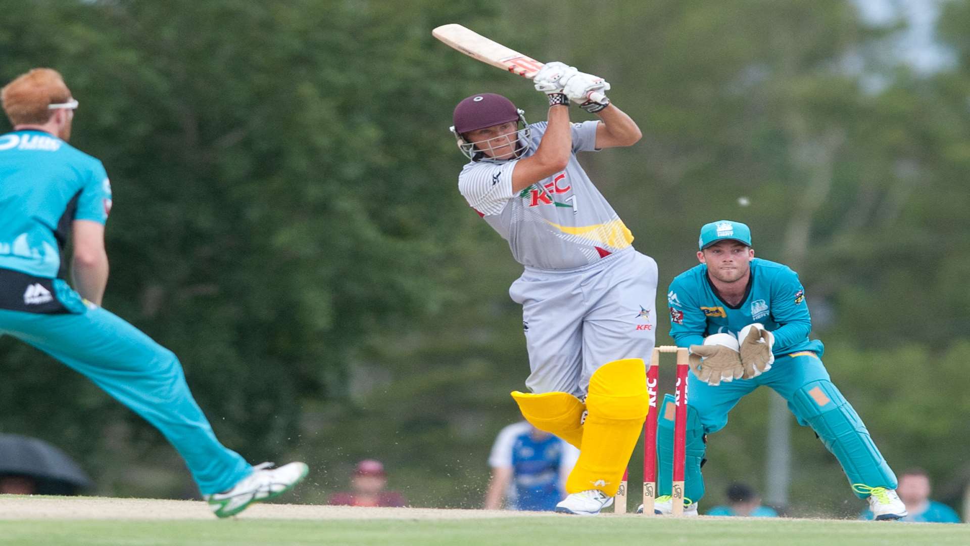 Charlie Hemphrey batting in a Big Bash trial game against Brisbane Heat