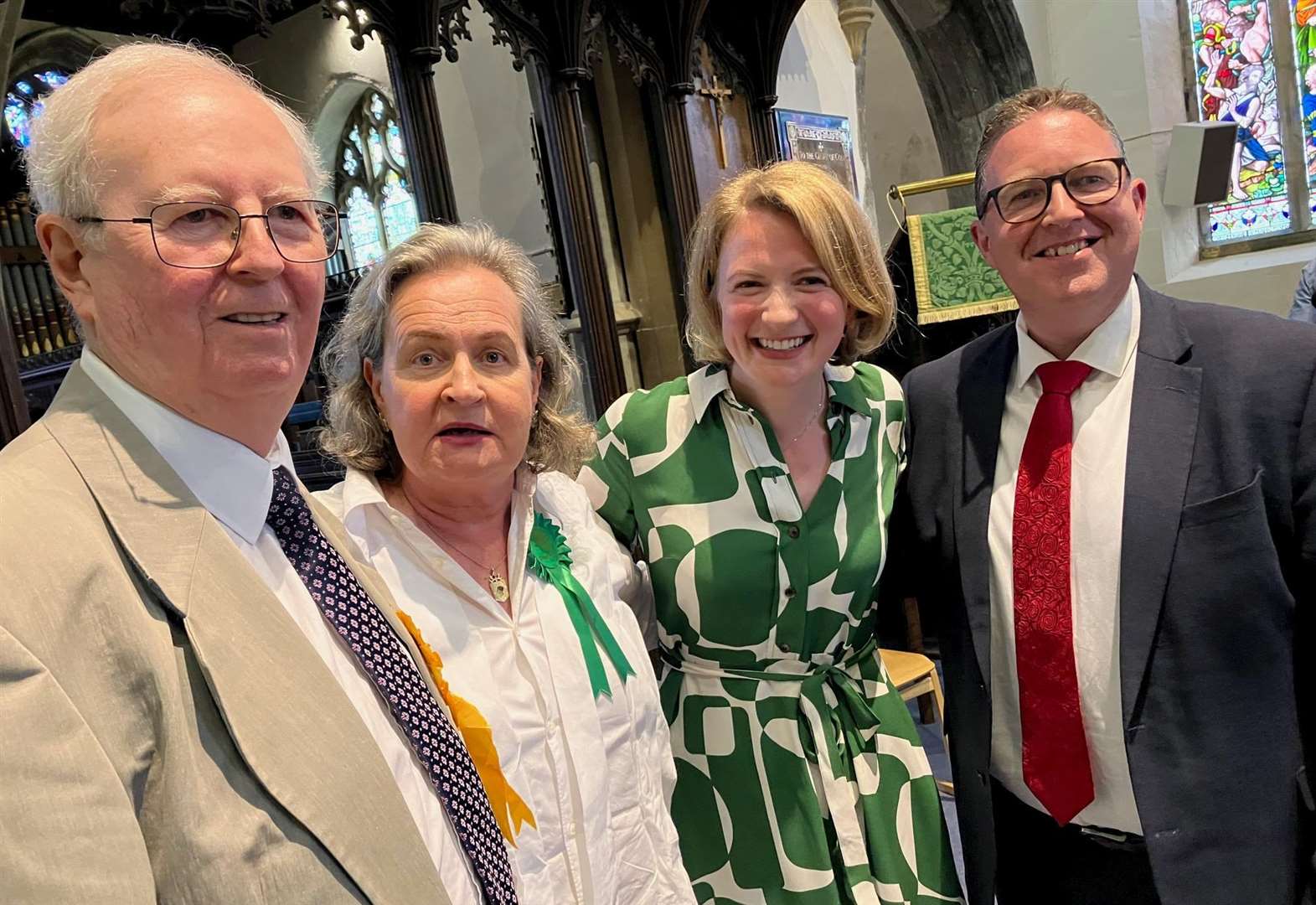 Weald of Kent general election hustings at St Mildred's Church, Tenterden, L-R John Howson (Lib Dem), Kate Walder (Green Party), Katie Lam (Con) and Lenny Rolles (Labour)