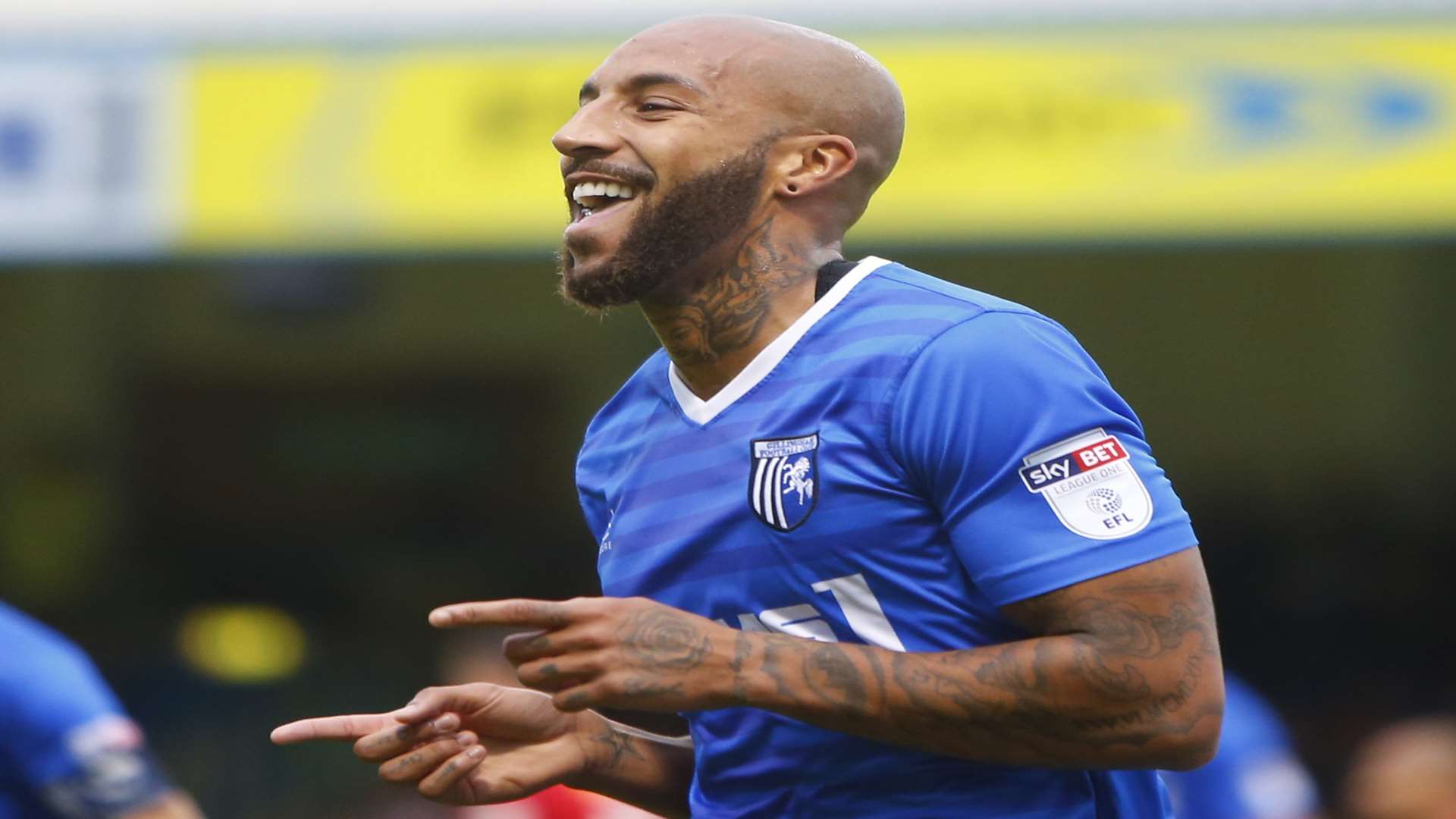 Josh Parker celebrates scoring Gillingham's first goal Picture: Andy Jones