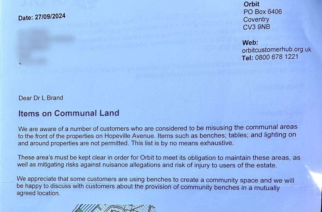 The letter from Orbit Housing to residents of Hopeville Avenue, Broadstairs